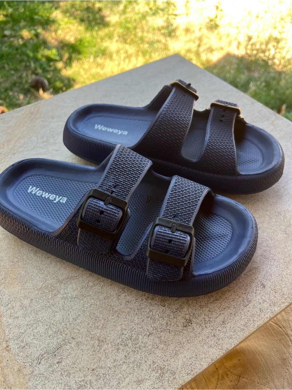 Women's (Unisex) Blue Dual Buckle Slide Sandals